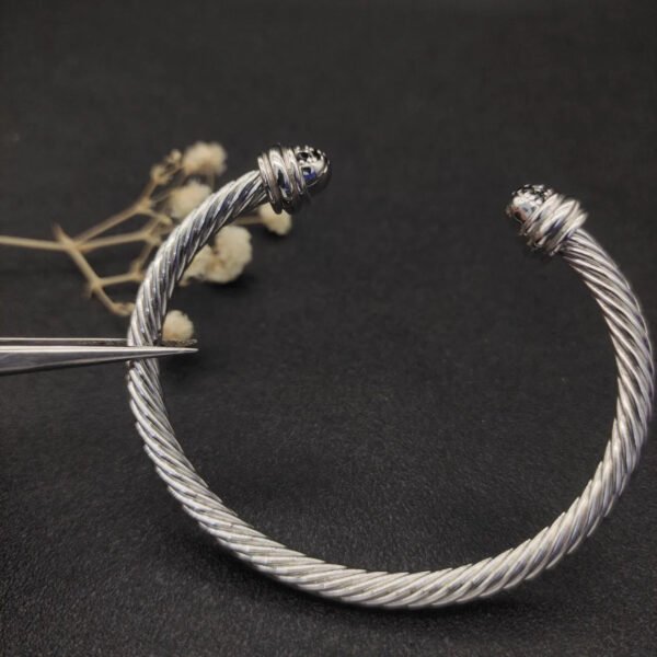 Classic Cable Bracelet Silver and  Half Diamonds 5 MM