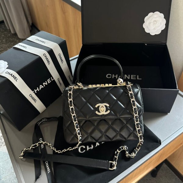 Flap Bag with Top Handle - Black