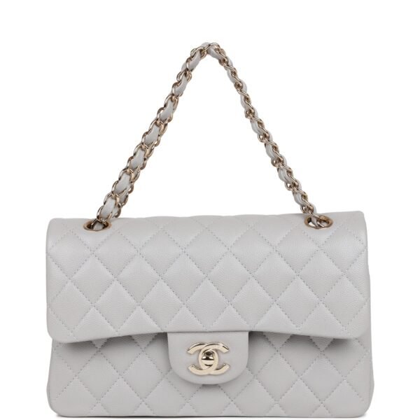 Small Classic Double Flap Grey Caviar Light Gold Hardware