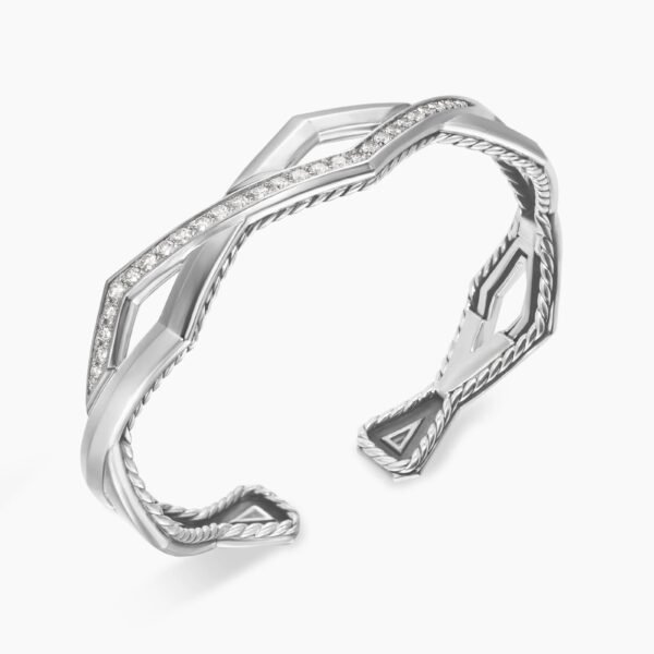 Zig Zag Stax??Two Row Cuff Bracelet Sterling Silver with Diamonds, 13mm