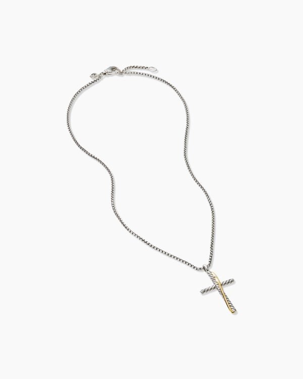 Crossover Cross Necklace Sterling Silver with 18K Yellow Gold, 35.6mm