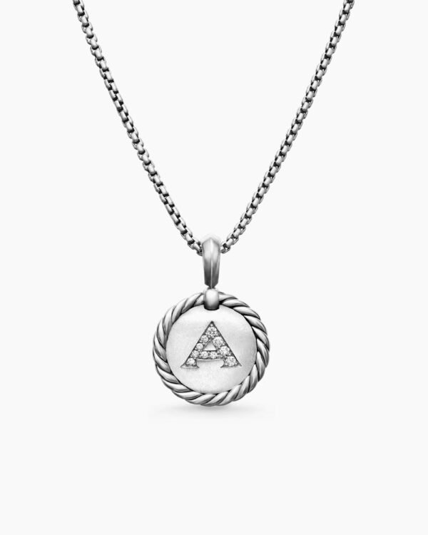 Initial Charm Necklace Sterling Silver with Diamond A
