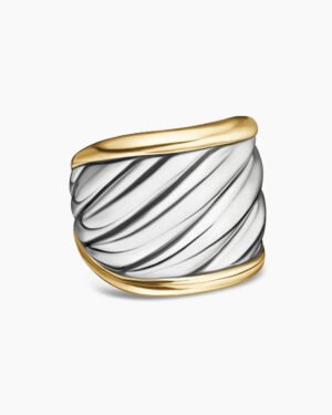 Sculpted Cable Saddle Ring Sterling Silver with 18K Yellow Gold - 6