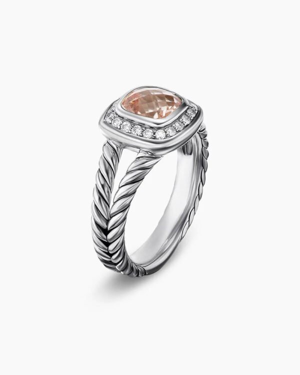 Petite Albion&reg; Ring Sterling Silver with Morganite and Diamonds, 7mm