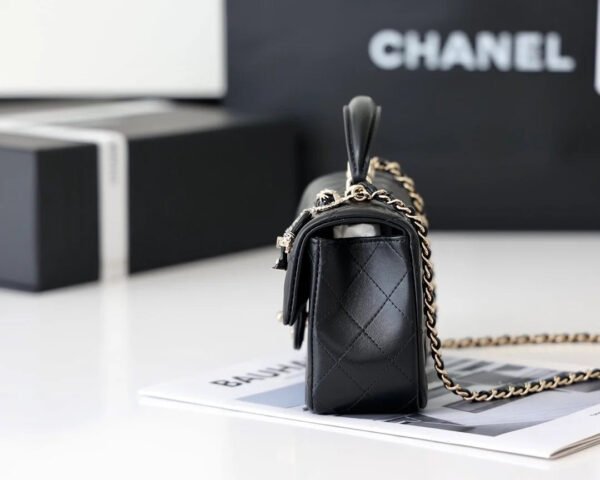 Chanel Mini Flapbag With Top Handle Black For Women 7.8in/20cm