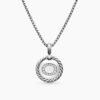 Initial Charm Necklace Sterling Silver with Diamond O