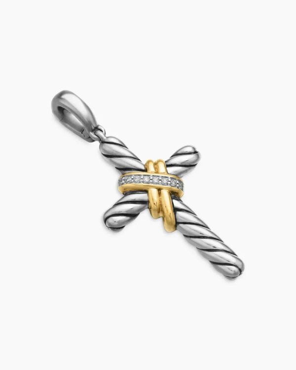 0396C75C-79EF-8D57-05D7-29552FFBD48B.jpg X Cross Pendant Sterling Silver with 18K Yellow Gold and Diamonds
