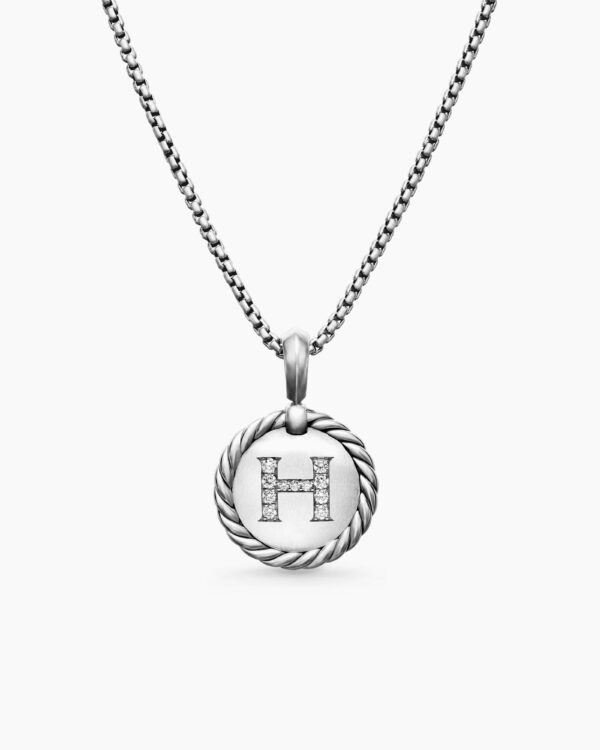 Initial Charm Necklace Sterling Silver with Diamond H