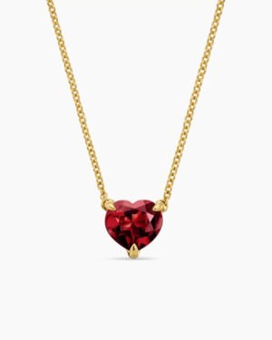 Chatelaine&reg; Heart Pendant Necklace 18K Yellow Gold with Garnet, 8mm