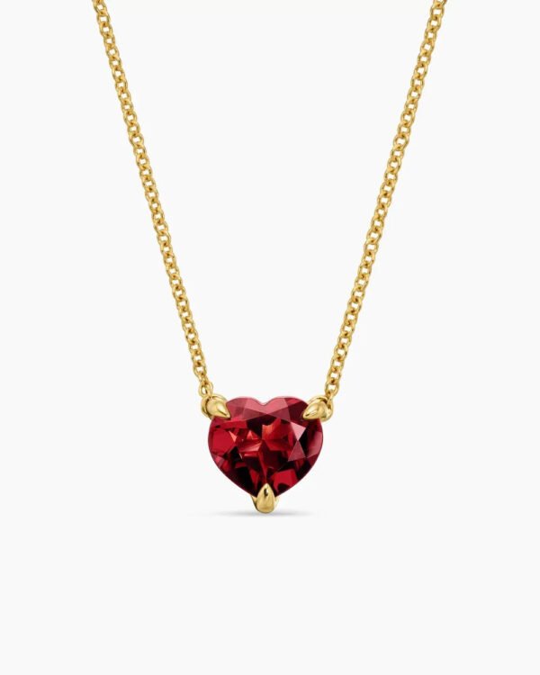 Chatelaine&reg; Heart Pendant Necklace 18K Yellow Gold with Garnet, 8mm
