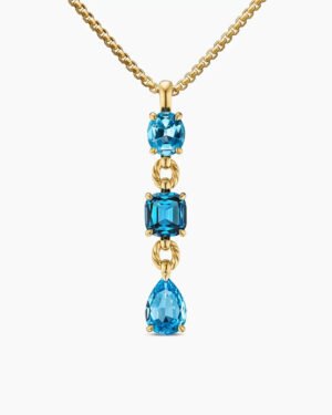 Marbella Y Pendant 18K Yellow Gold with Blue Topaz and Hampton Blue Topaz, 57.8mm