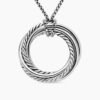 Crossover Pendant Necklace Sterling Silver with Diamonds, 26mm