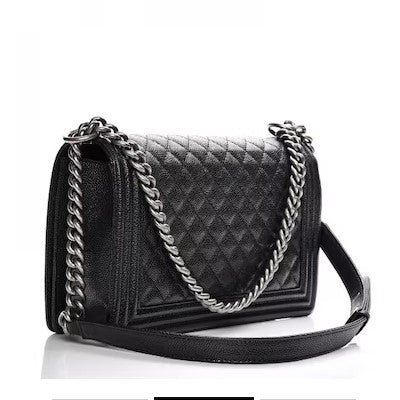 0510A28F-A299-41E5-95EE-02A8CFEF3DE2.jpg Caviar Quilted New Medium Boy Flap Black-gold buckle