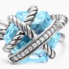 Cable Wrap Ring Sterling Silver with Blue Topaz and Diamonds - 6