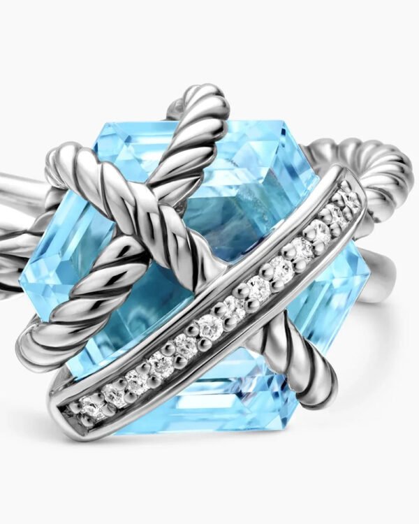 Cable Wrap Ring Sterling Silver with Blue Topaz and Diamonds - 6