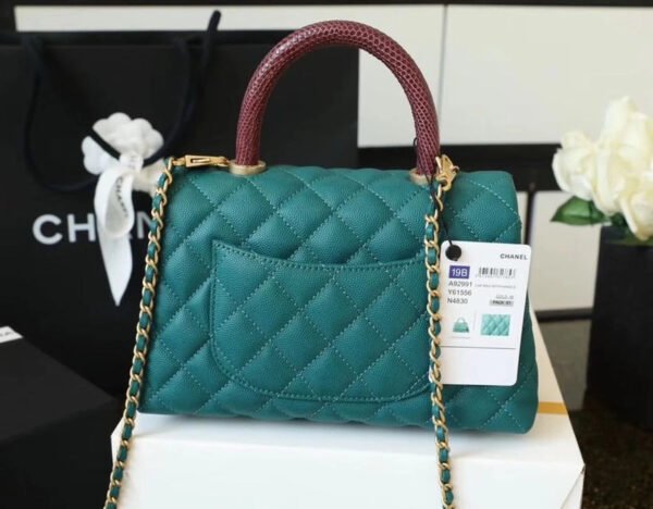 071FD183-BA13-CB92-1327-C4B0FE4445E4.jpg Chanel Medium Flap Bag With Top Handle Teal For Women, Womens Handbags, Shoulder And Crossbody Bags 9in/23cm A92990