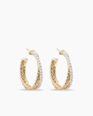 Crossover Hoop Earrings 18K Yellow Gold with Diamonds, 26.5mm