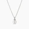 Petite Solari Pendant Necklace 18K White Gold with Pearl and Diamonds, 11.5mm