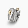 Double X Crossover Ring Sterling Silver with 18K Yellow Gold, 13mm