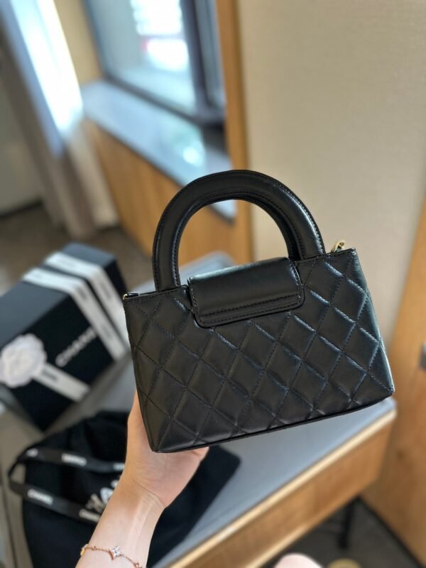 Shiny Aged Calfskin Coral Mini Kelly Shopping Bag - Black