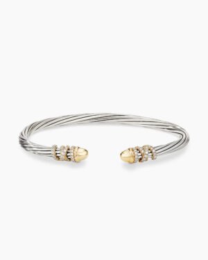 Helena Bracelet Sterling Silver with 18K Yellow Gold Domes and Diamonds, 4mm