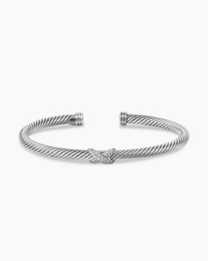 X Classic Cable Station Bracelet Sterling Silver with Diamonds, 4mm