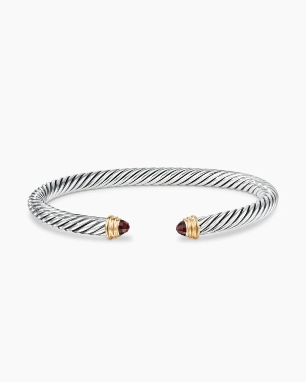 Classic Cable Bracelet Sterling Silver with 14K Yellow Gold and Garnets, 5mm