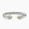 Classic Cable Bracelet Sterling Silver with 14K Yellow Gold Domes and Diamonds, 7mm