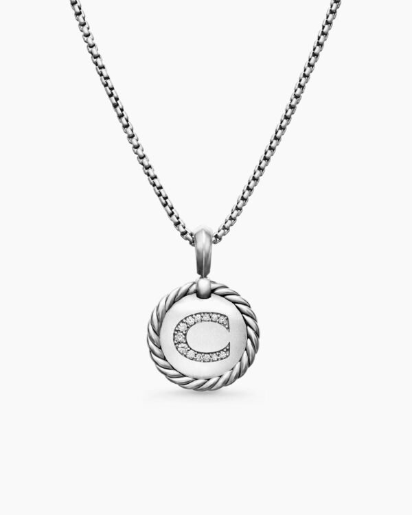 Initial Charm Necklace Sterling Silver with Diamond C