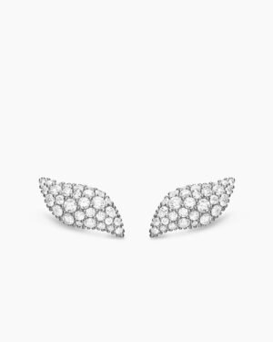Petite Pav&eacute; Flute Stud Earrings Sterling Silver with Diamonds, 10.6mm