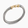 Buckle Classic Cable Bracelet Sterling Silver with 14K Yellow Gold, 7mm