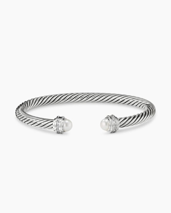 Classic Cable Bracelet Sterling Silver with Pearls and Diamonds, 5mm