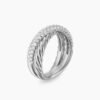 Crossover Two Row Ring Sterling Silver with Diamonds, 7.5mm - 6