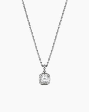 Petite Albion Pendant Necklace Sterling Silver with White Topaz and Diamonds, 7mm