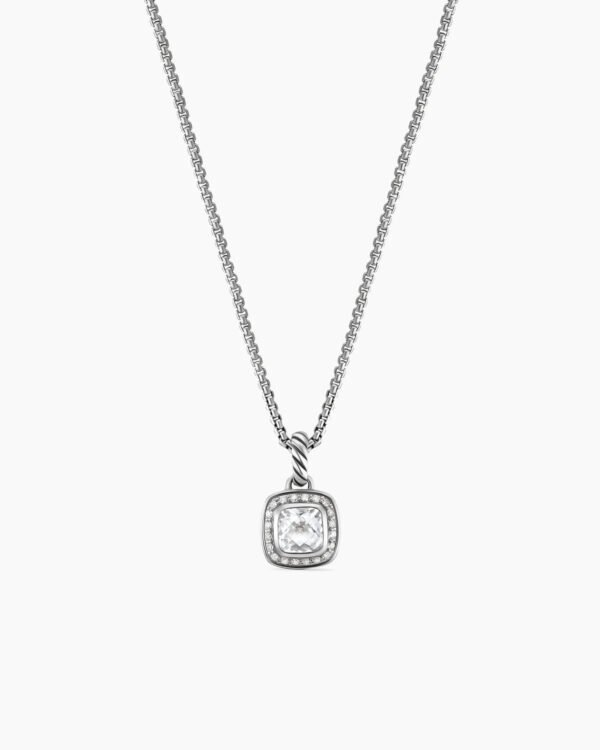 Petite Albion Pendant Necklace Sterling Silver with White Topaz and Diamonds, 7mm