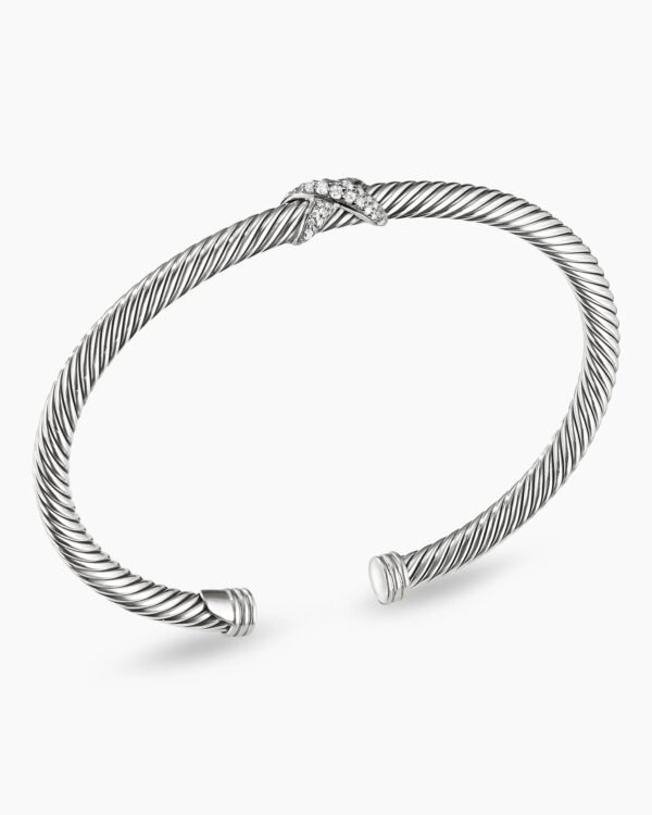 X Classic Cable Station Bracelet Sterling Silver with Diamonds, 4mm