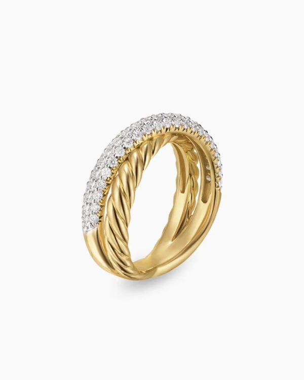 Crossover Two Row Ring 18K Yellow Gold with Diamonds, 7.5mm - 6
