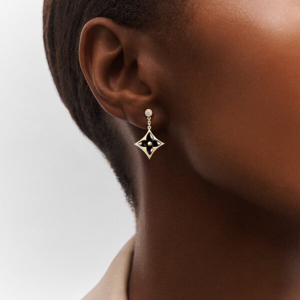 Color Blossom BB Star Ear Studs, Yellow Gold, Onyx And Diamonds