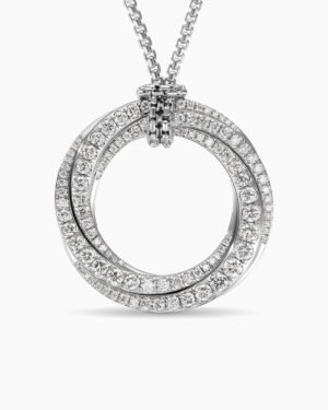 Pave Crossover Pendant Necklace 18K White Gold with Diamonds, 30mm
