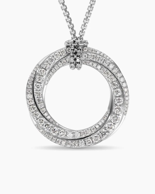 Pave Crossover Pendant Necklace 18K White Gold with Diamonds, 30mm