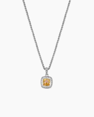 Petite Albion Pendant Necklace Sterling Silver with Citrine and Diamonds, 7mm