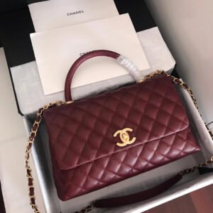 0FA8651F-636E-F171-CC4B-4665667FBB68.jpg Chanel Handbag With Top Handle Dark Red For Women 11in/28cm