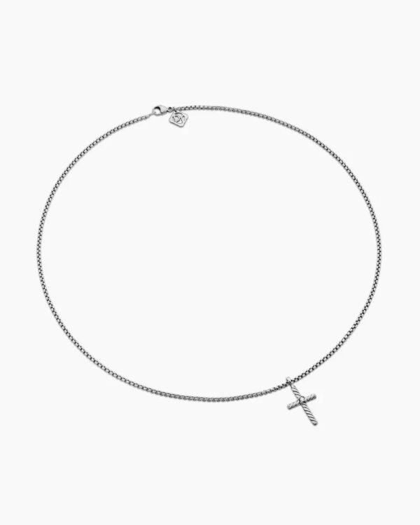 Classic Cable Cross Necklace Sterling Silver with Center Diamond