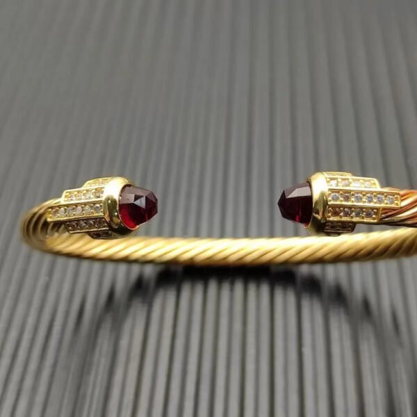 Cable Bracelet with Garnet & Diamond Accents  5mm