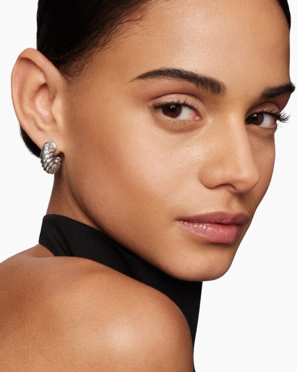 Sculpted Cable Shrimp Earrings Sterling Silver, 20.5mm