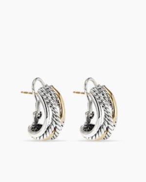 Crossover Shrimp Earrings Sterling Silver with 14K Yellow Gold, 23mm