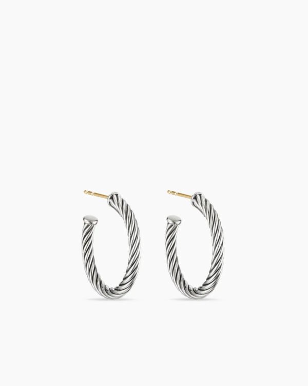 Cable Hoop Earrings Sterling Silver, 3/4in