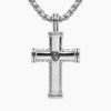 Chevron Cross Pendant Sterling Silver with Black Diamonds