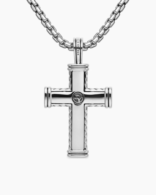 Chevron Cross Pendant Sterling Silver with Black Diamonds