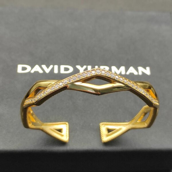 Zig Zag Stax??Two Row Cuff Bracelet Sterling gold with Diamonds, 13mm
